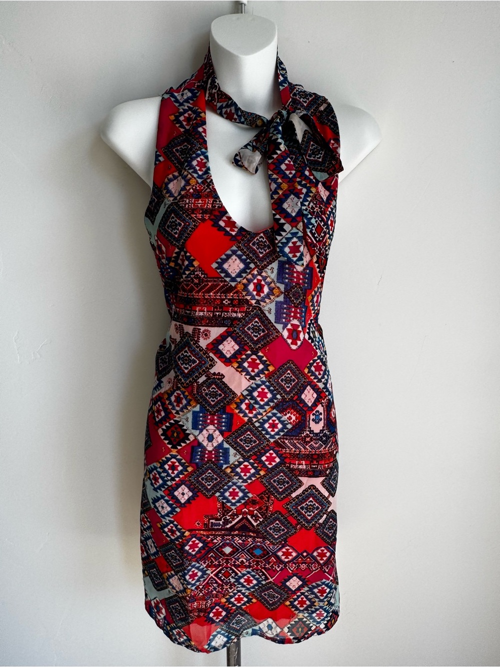 BeBop Red Multicolor Halter-Neck Printed Dress